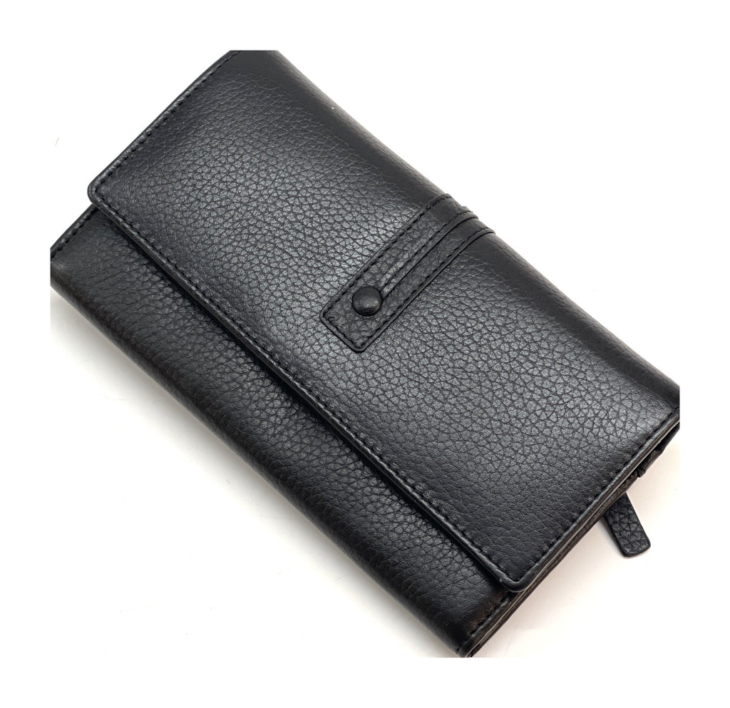 HE352 Black Long Flap Wallet