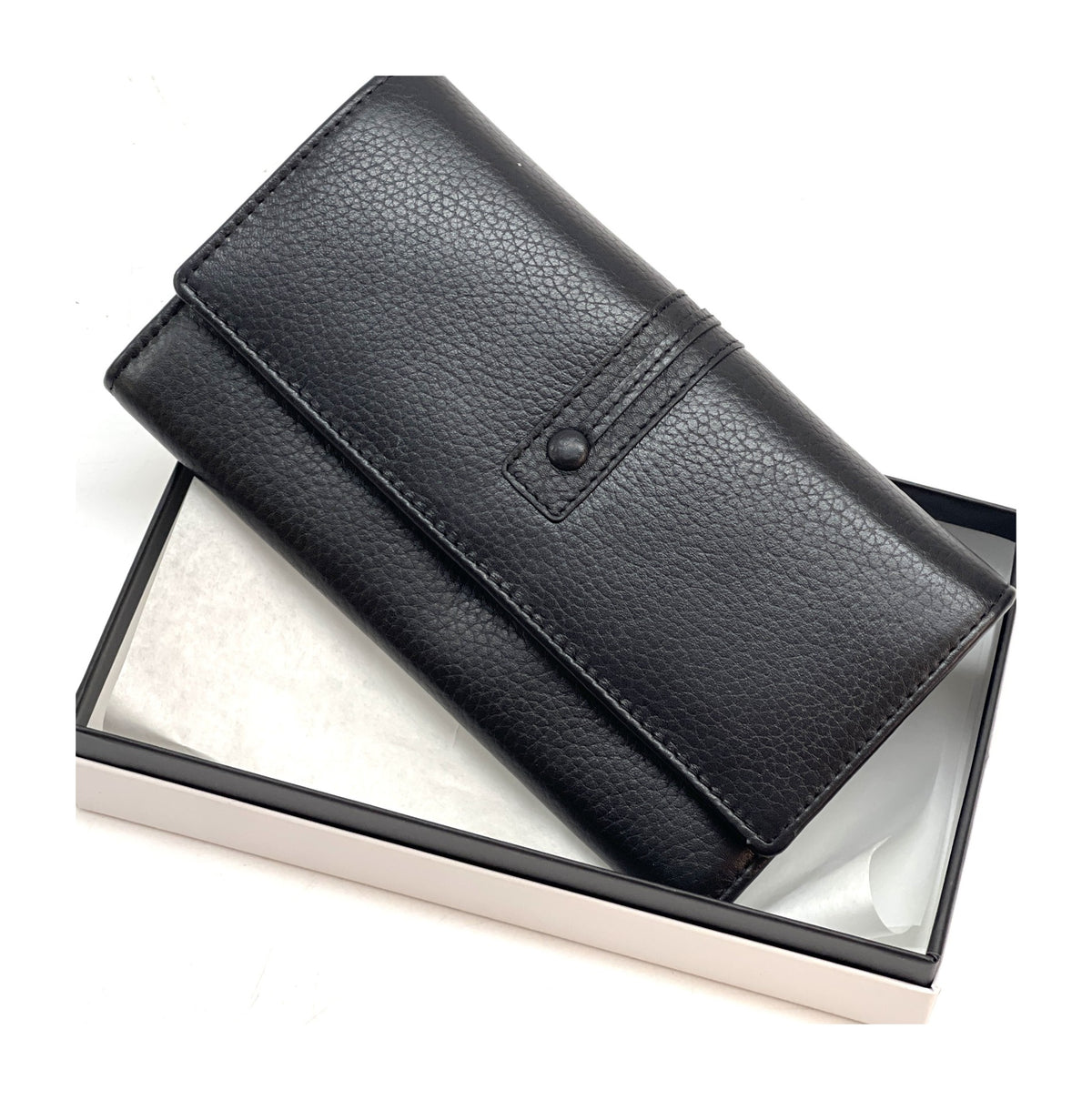 HE352 Black Long Flap Wallet