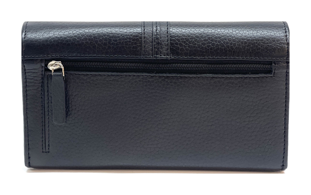 HE352 Black Long Flap Wallet