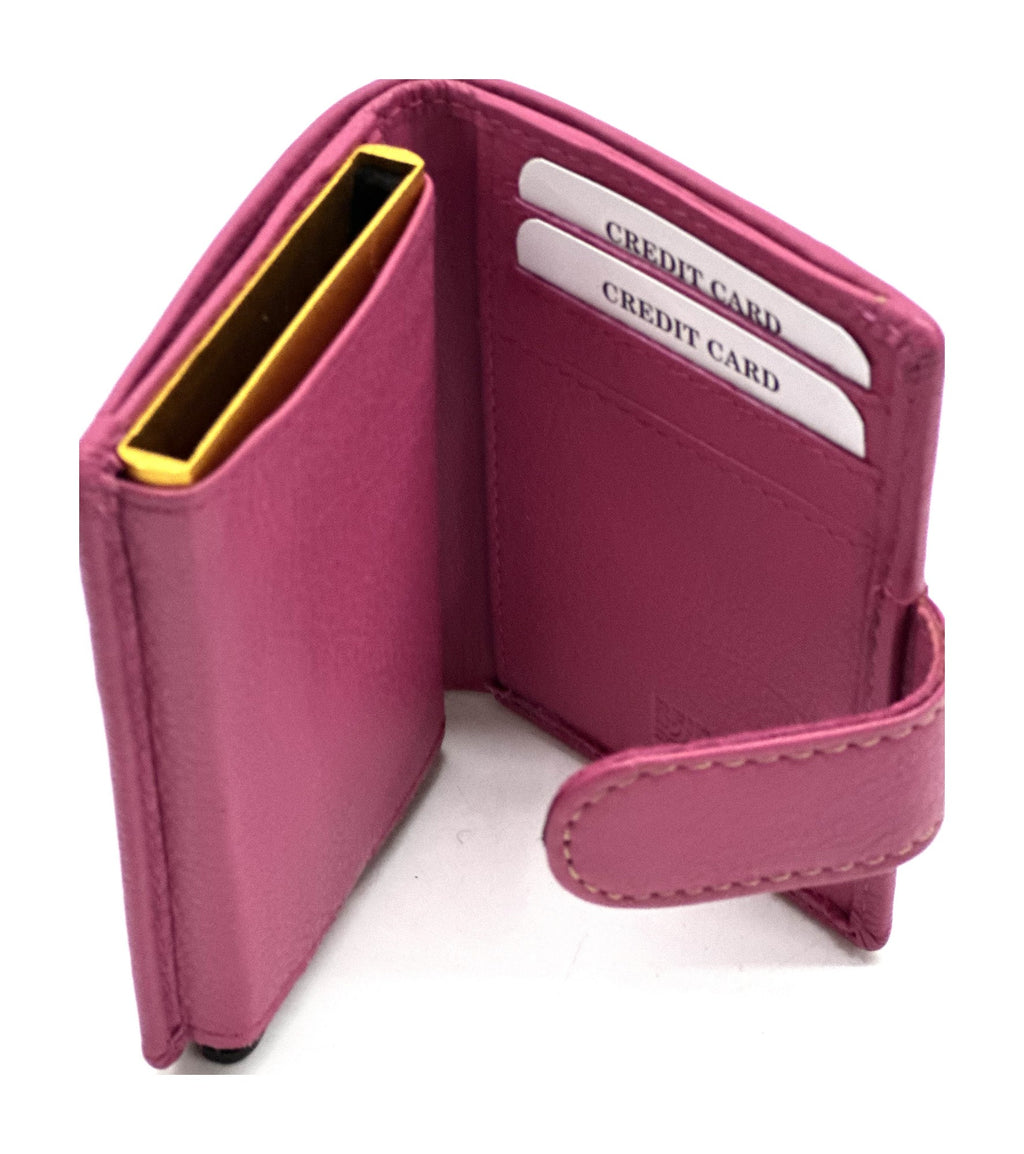HE354 Fuchsia Leather Pop Up Card Holder