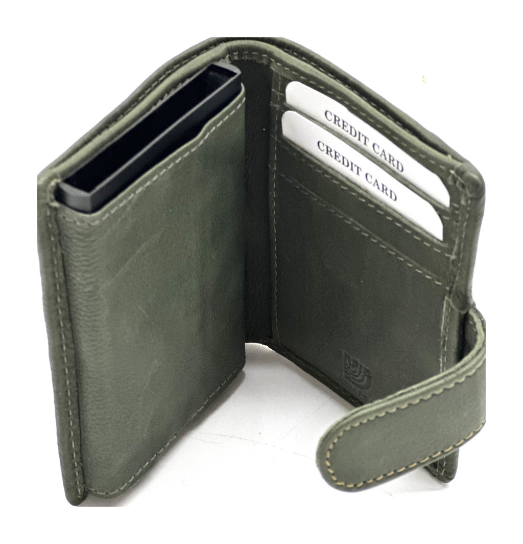 HE357 Olive Green Leather Pop Up Card Holder