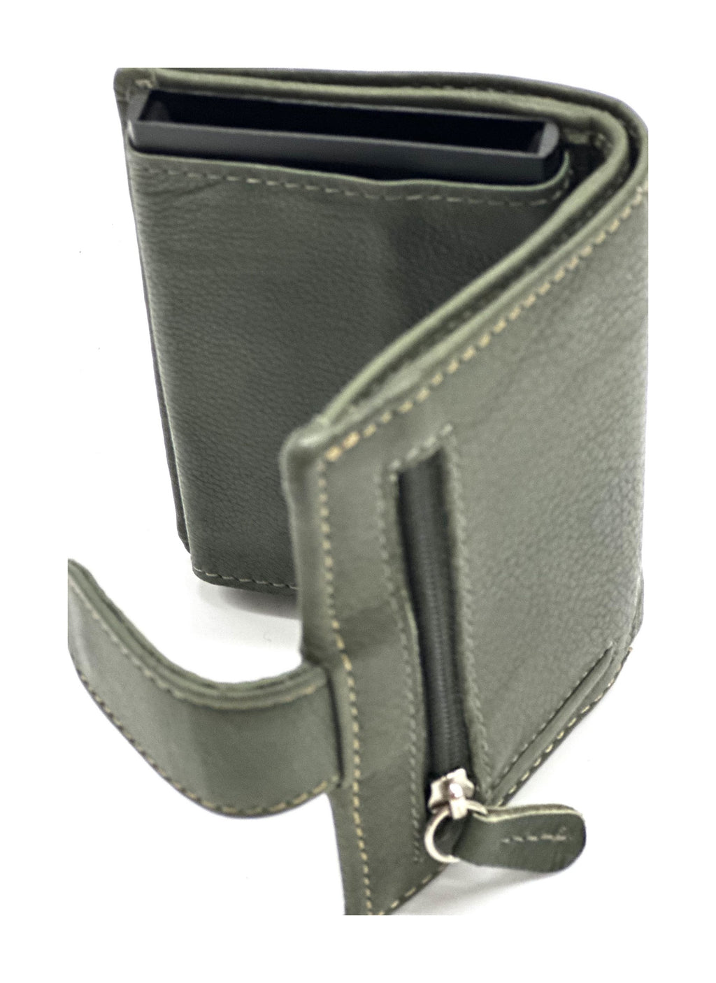 HE357 Olive Green Leather Pop Up Card Holder