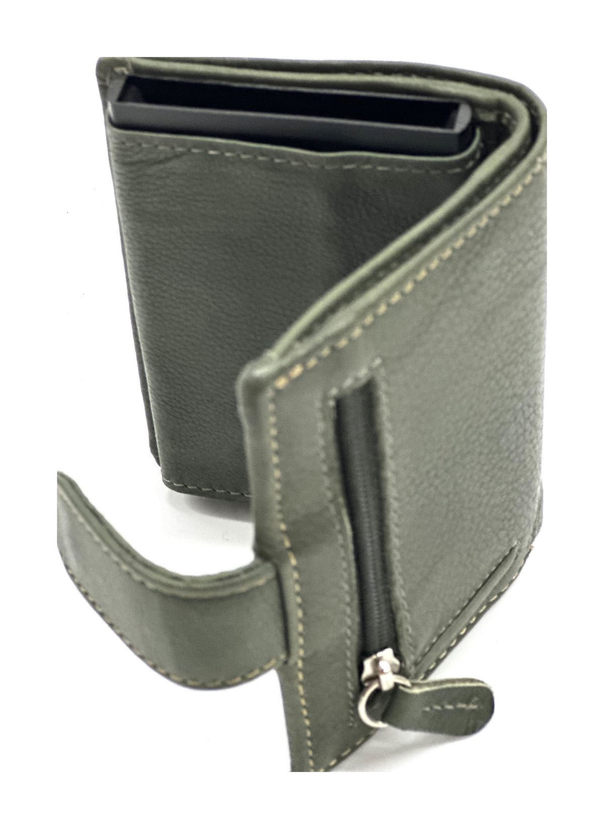 HE357 Olive Green Leather Pop Up Card Holder