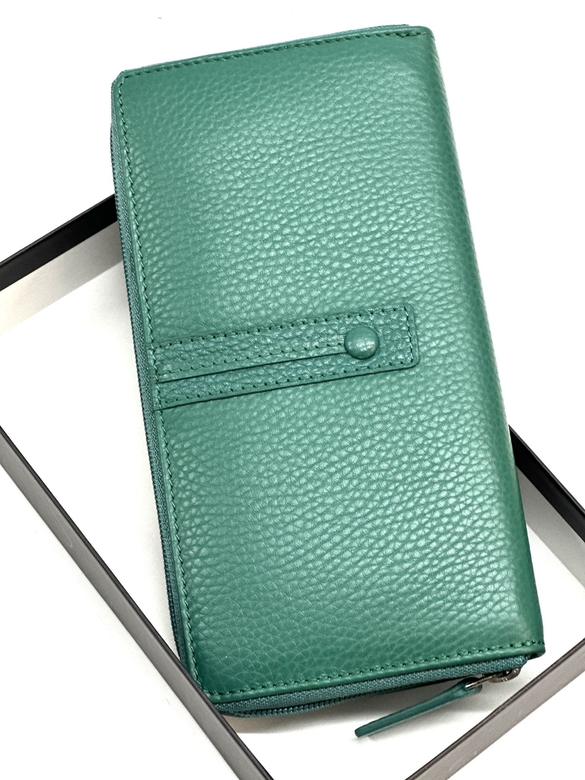 HE369 Peacock Green Strap Zip Around Wallet