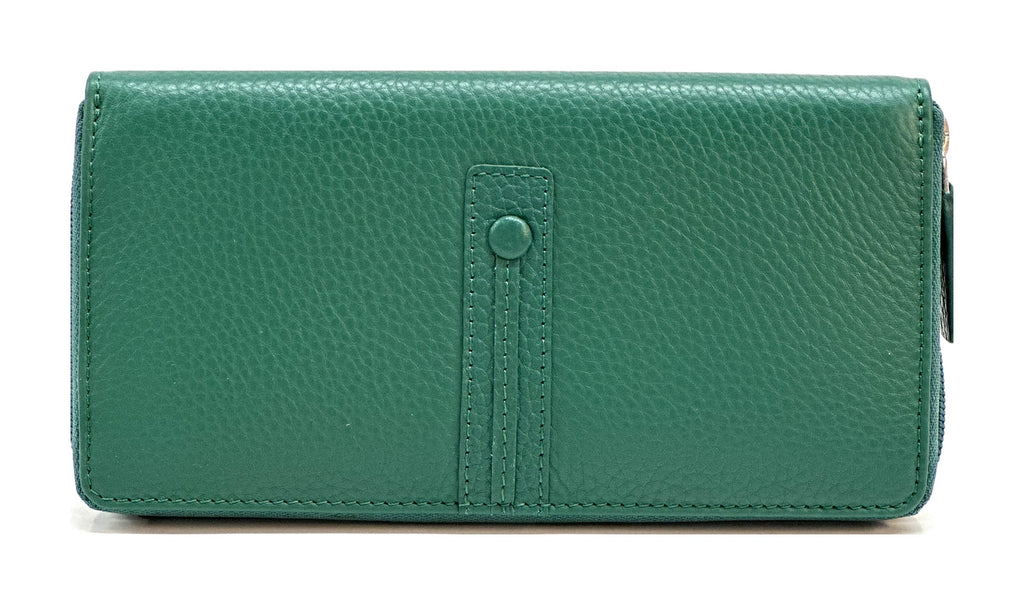 HE369 Peacock Green Strap Zip Around Wallet