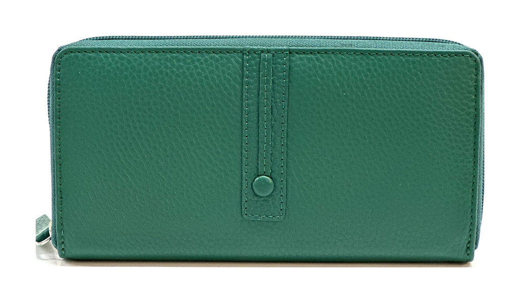 HE369 Peacock Green Strap Zip Around Wallet