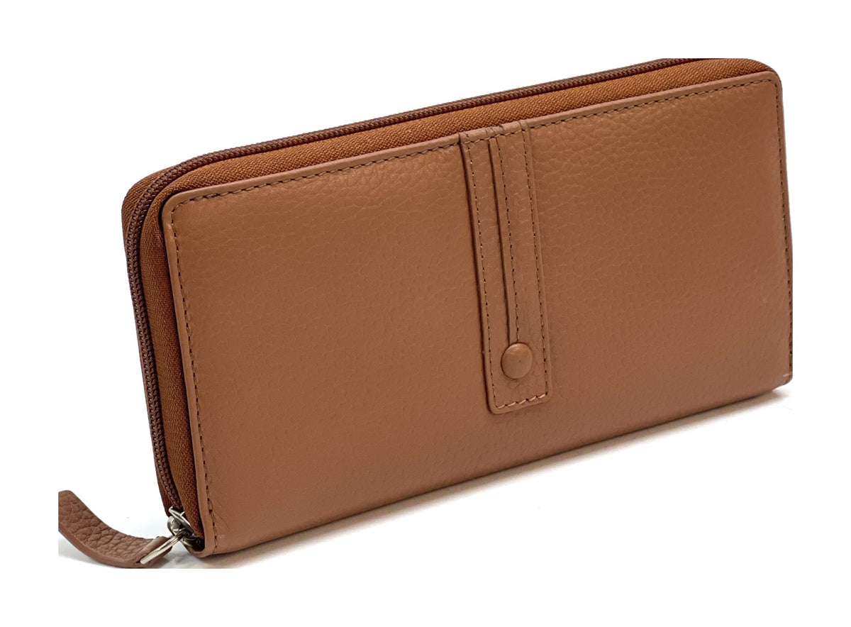 HE371 Cognac Strap Zip Around Wallet