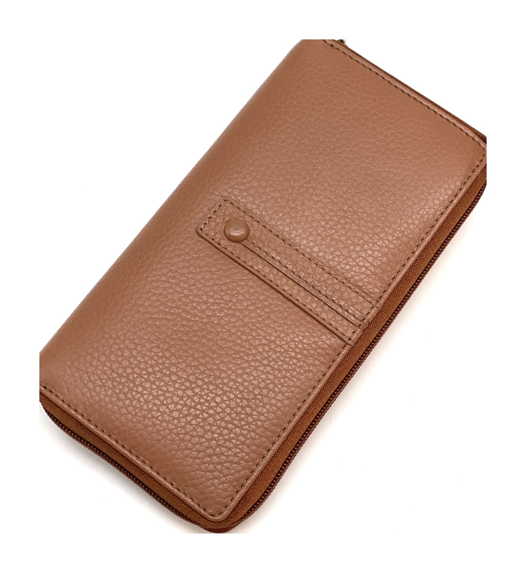 HE371 Cognac Strap Zip Around Wallet