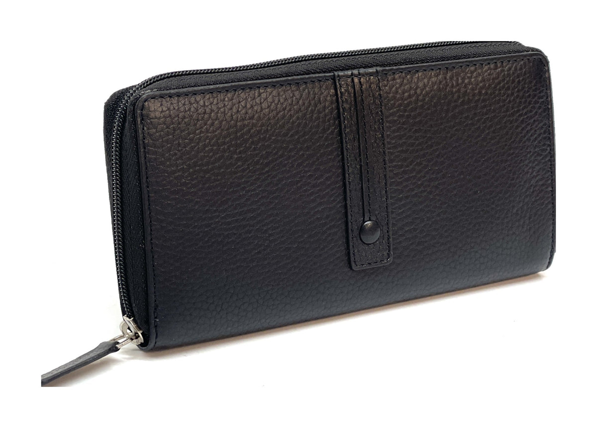 HE372 Black Strap Zip Around Wallet