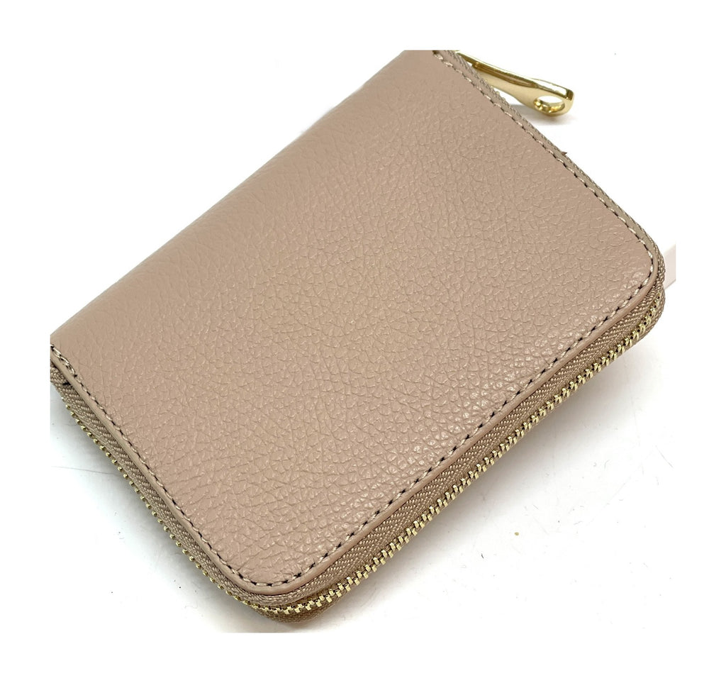 HE374 Nude Taupe Compact Leather Zip Wallet