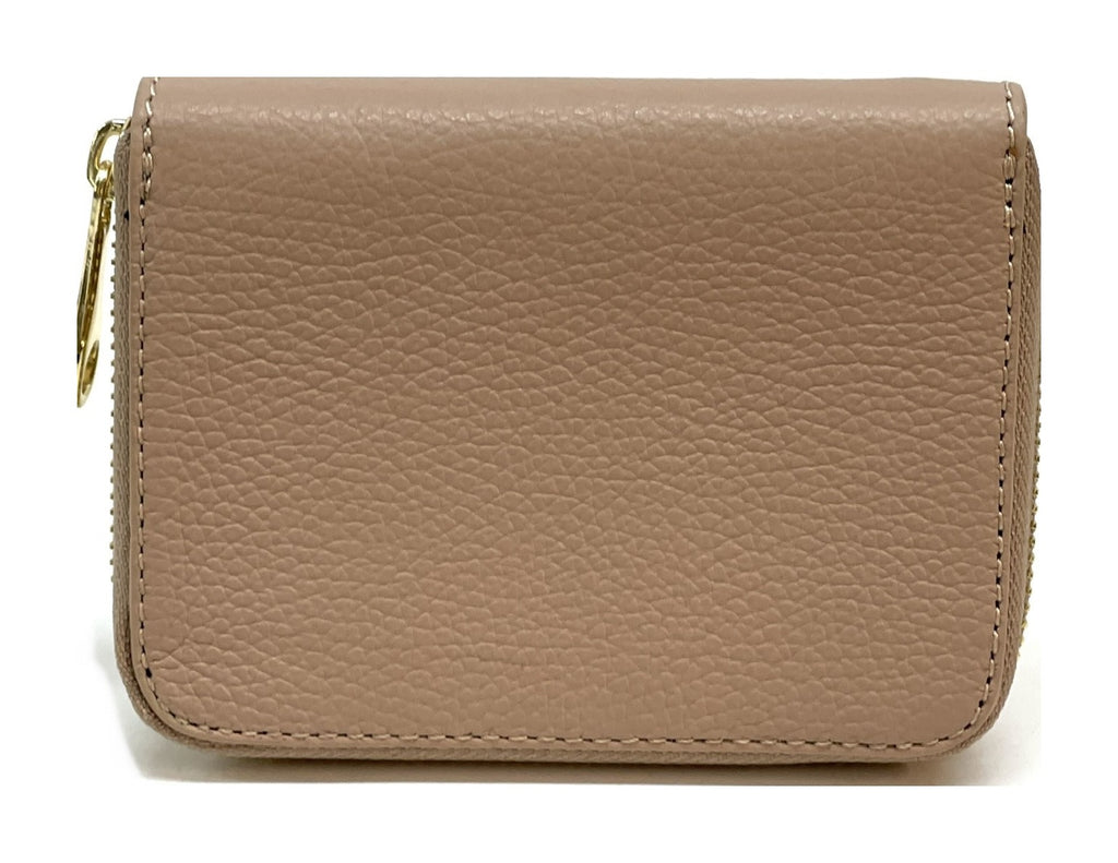 HE374 Nude Taupe Compact Leather Zip Wallet