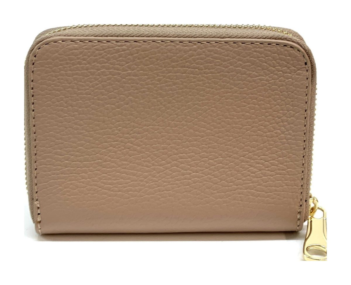 HE374 Nude Taupe Compact Leather Zip Wallet