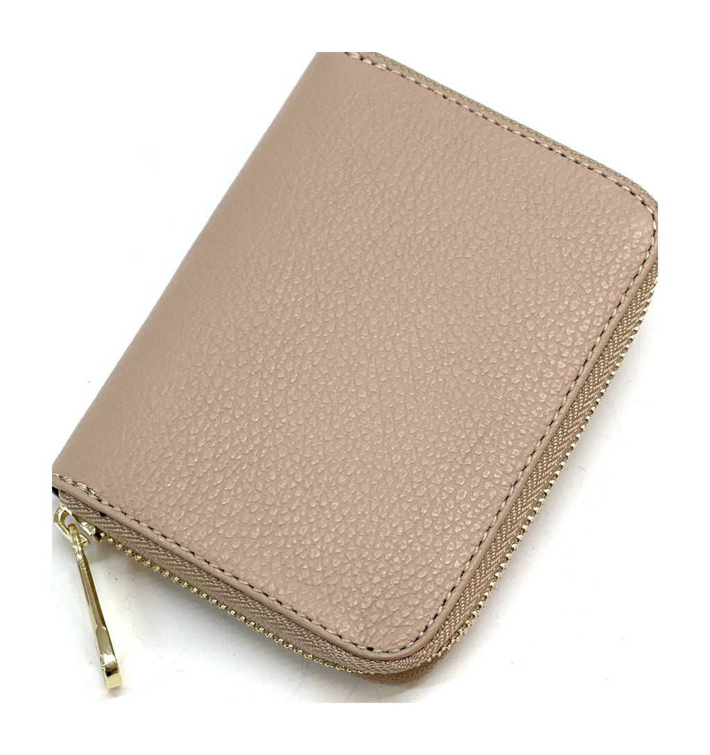 HE374 Nude Taupe Compact Leather Zip Wallet
