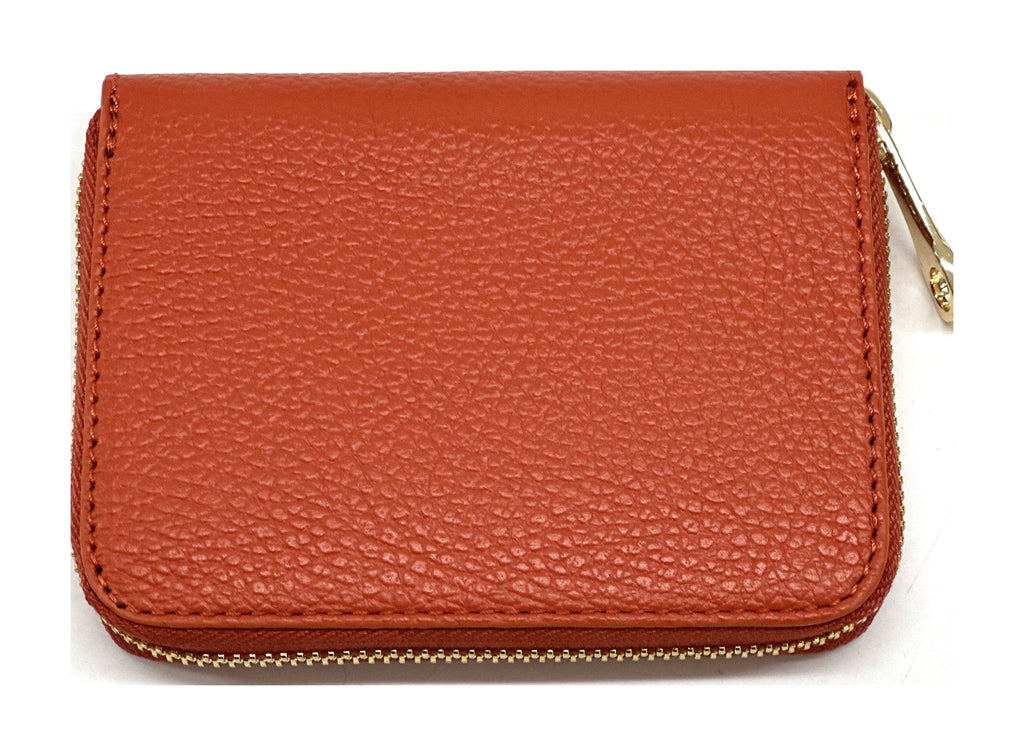 HE376 Burnt Orange Compact Leather Zip Wallet