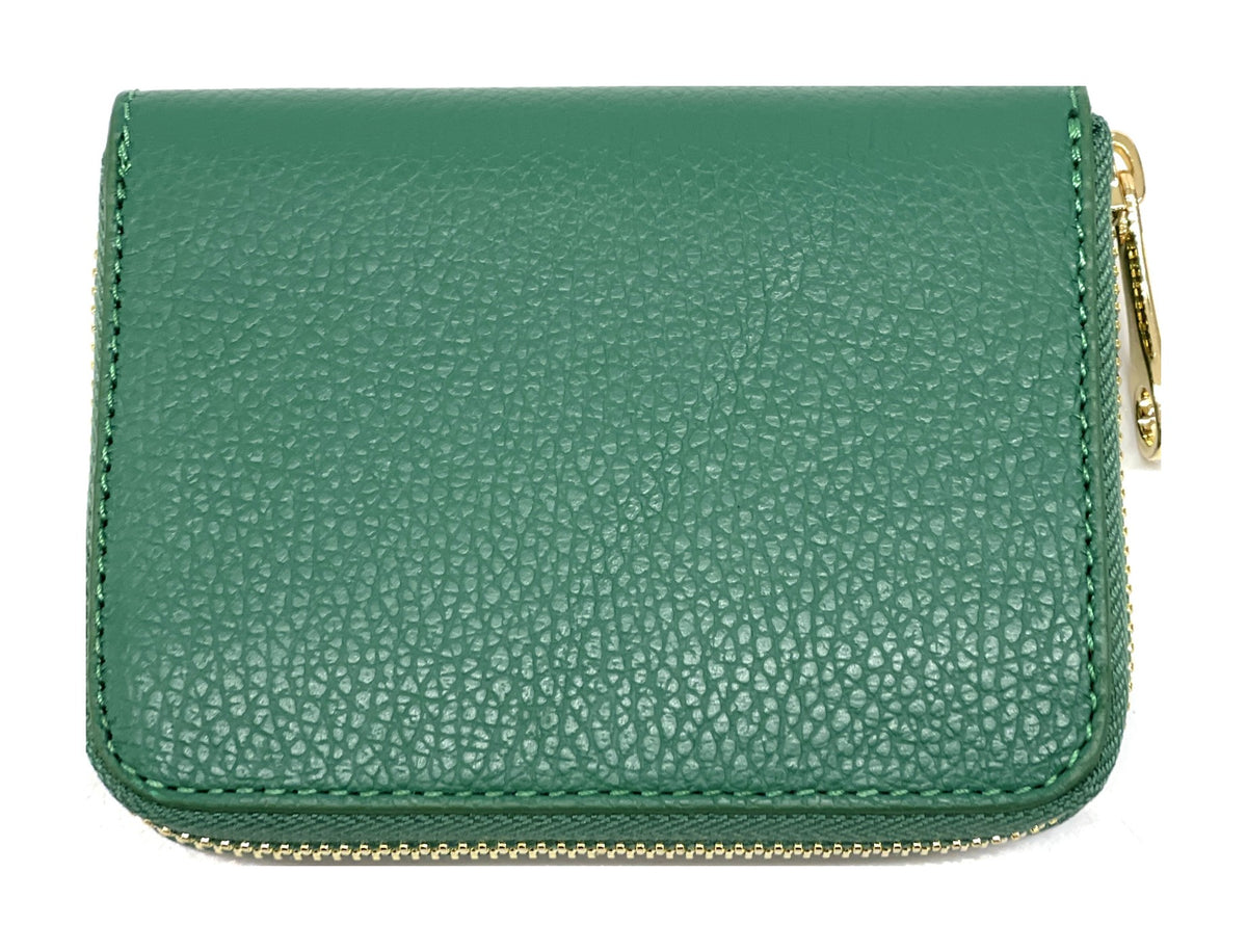 HE380 Green Compact Leather Zip Wallet