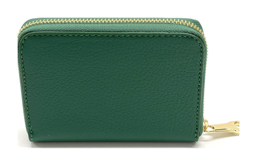 HE380 Green Compact Leather Zip Wallet