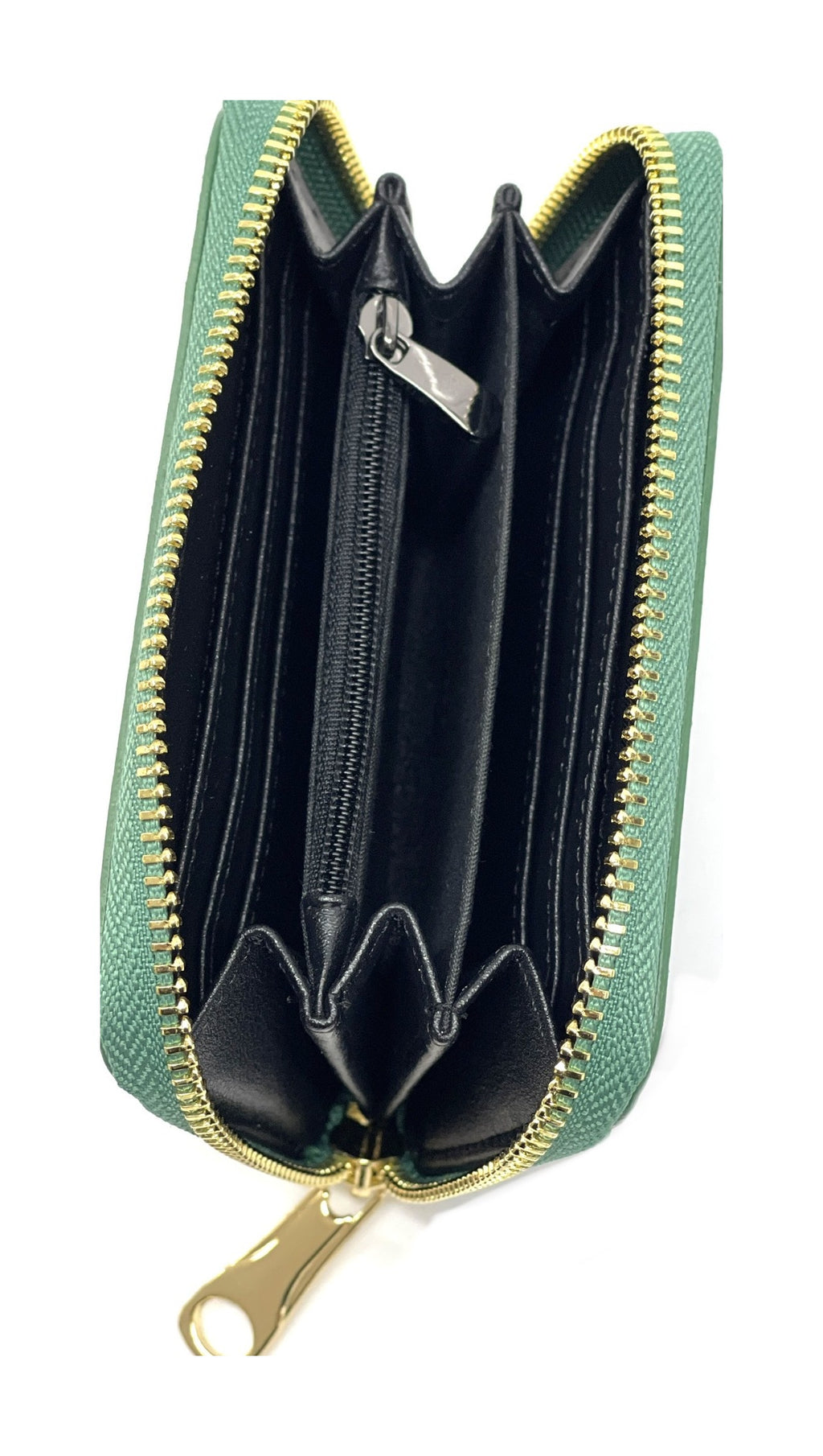 HE380 Green Compact Leather Zip Wallet