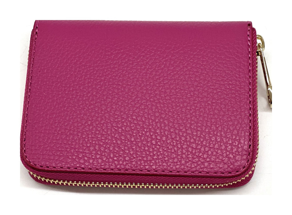 HE383 Fuchsia Compact Leather Zip Wallet
