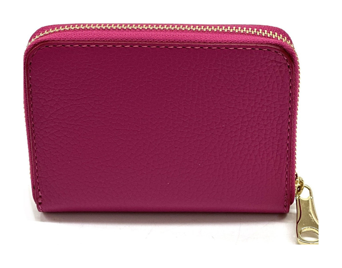 HE383 Fuchsia Compact Leather Zip Wallet