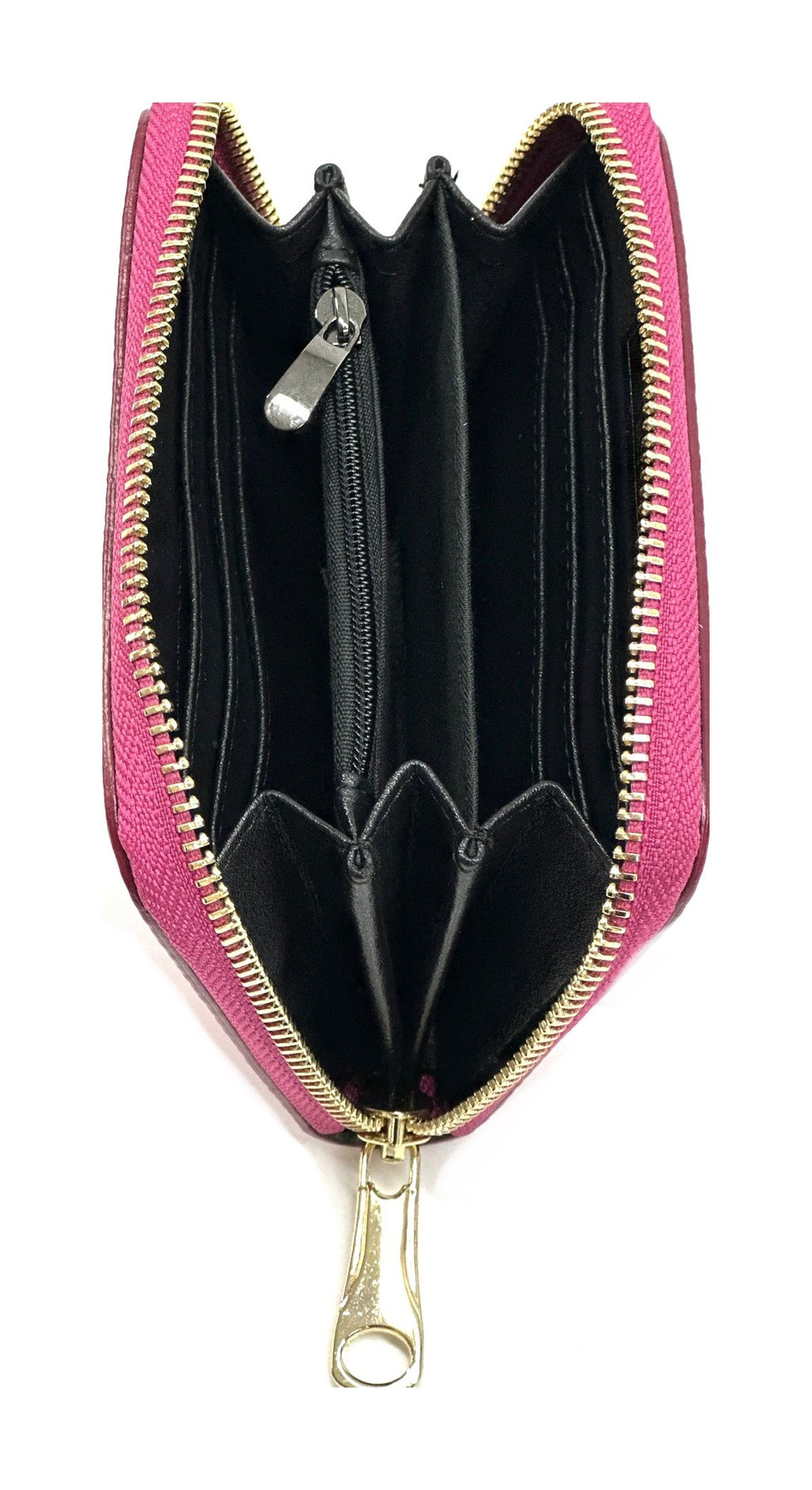 HE383 Fuchsia Compact Leather Zip Wallet