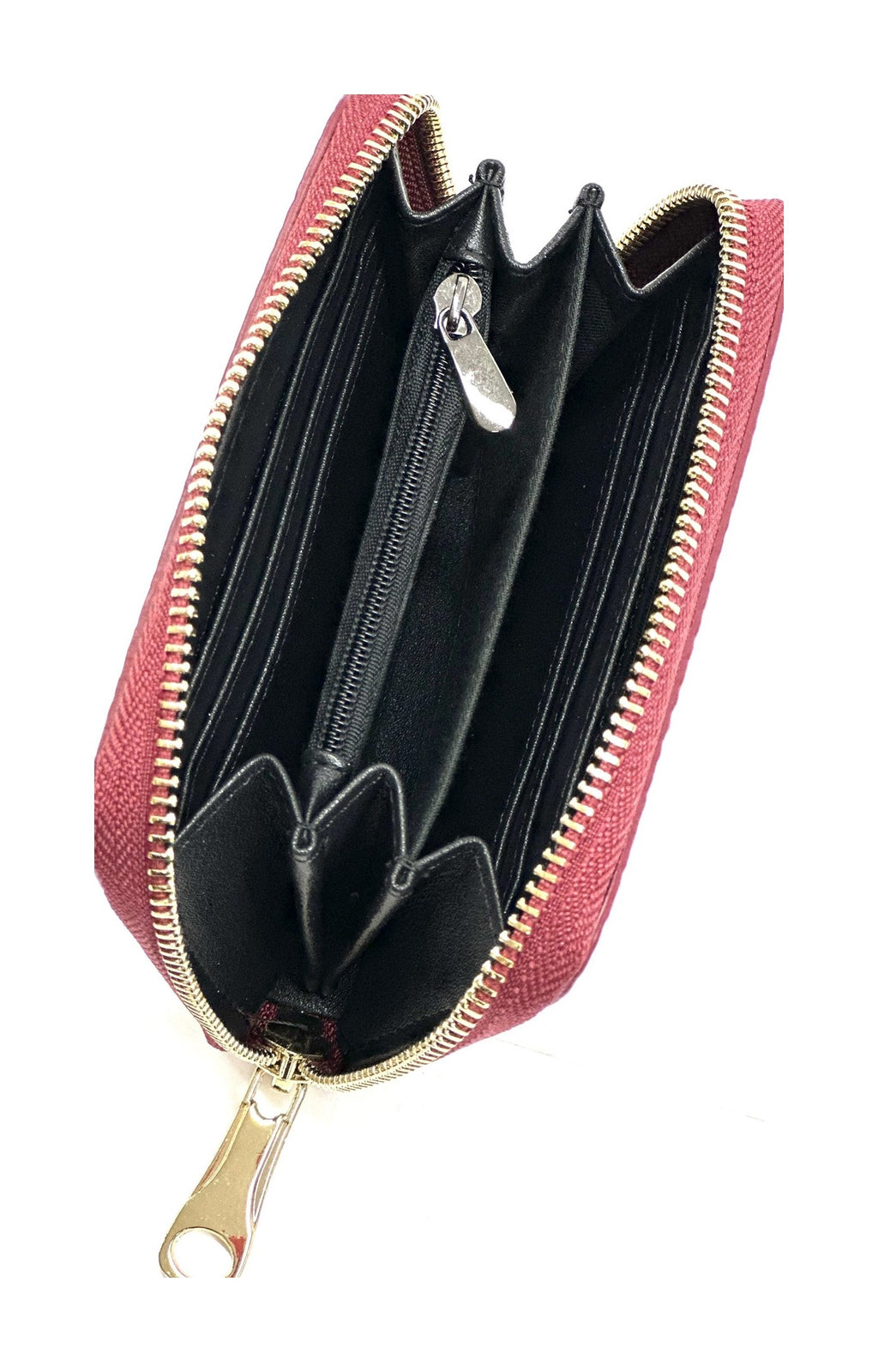 HE387 Dark Red Compact Zip Wallet