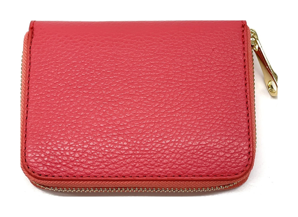 HE388 Coral Red Compact Zip Wallet