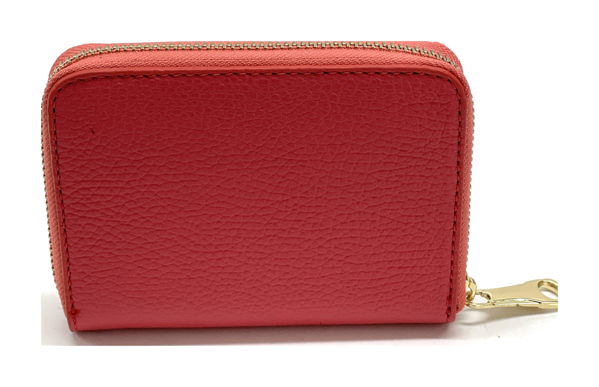 HE388 Coral Red Compact Zip Wallet
