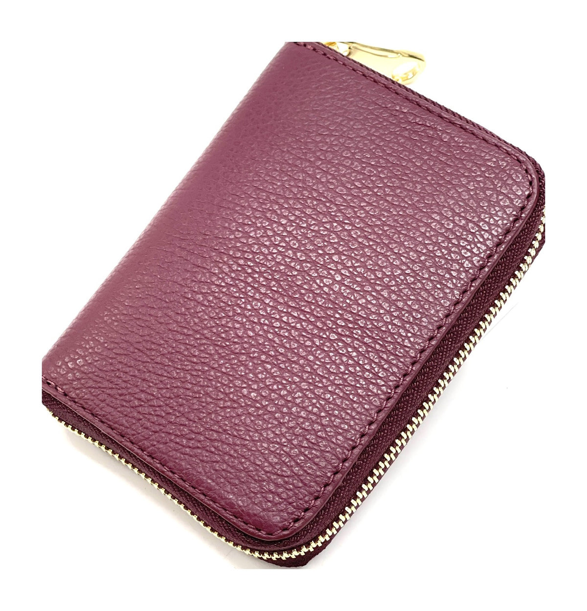 HE392 Burgundy Compact Leather Zip Wallet