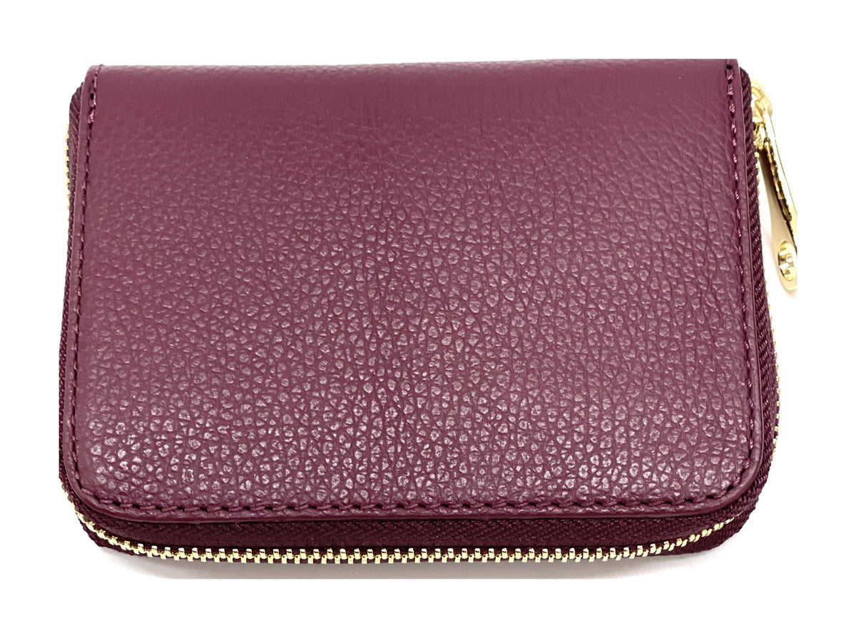 HE392 Burgundy Compact Leather Zip Wallet