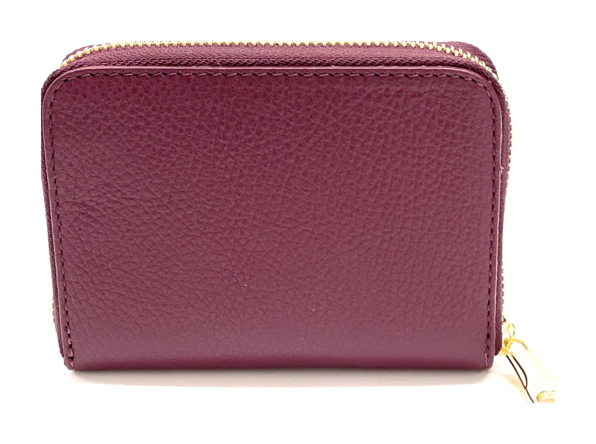 HE392 Burgundy Compact Leather Zip Wallet