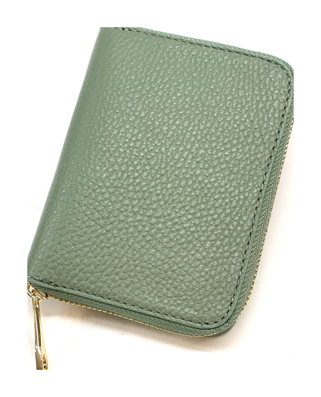 HE398 Sage Green Compact Leather Zip Wallet
