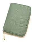 HE398 Sage Green Compact Leather Zip Wallet