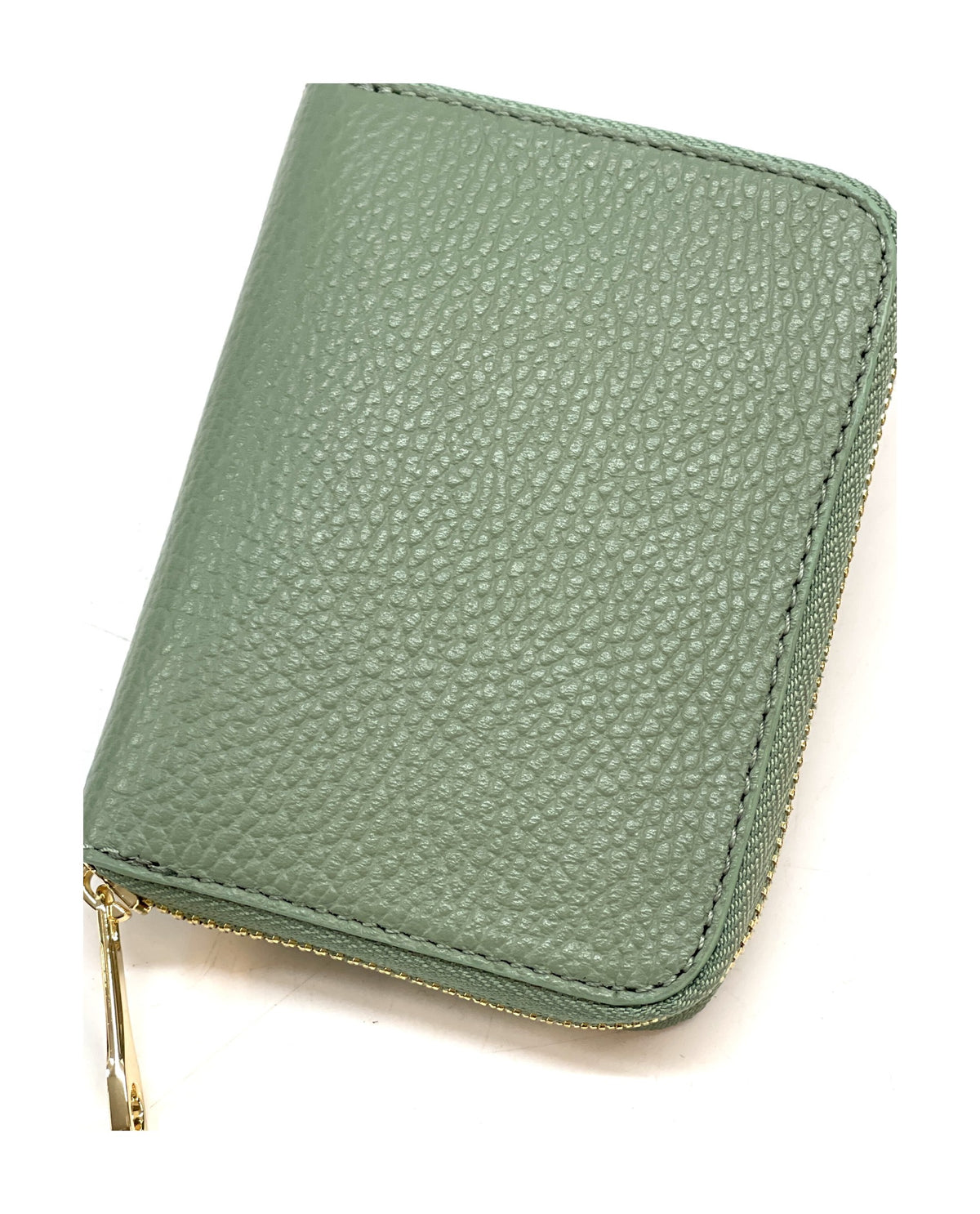 HE398 Sage Green Compact Leather Zip Wallet