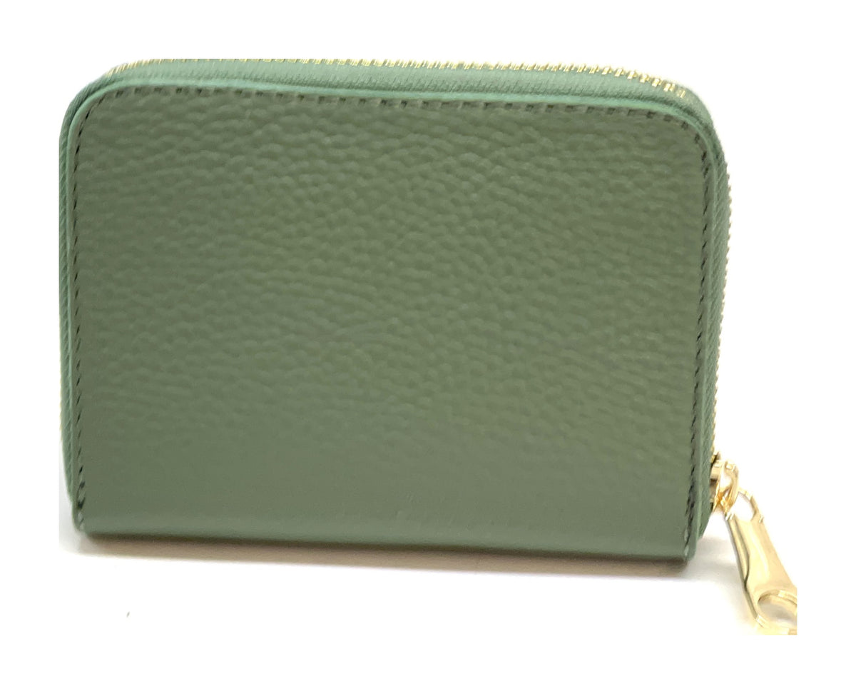 HE398 Sage Green Compact Leather Zip Wallet
