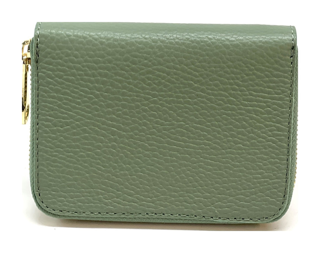 HE398 Sage Green Compact Leather Zip Wallet