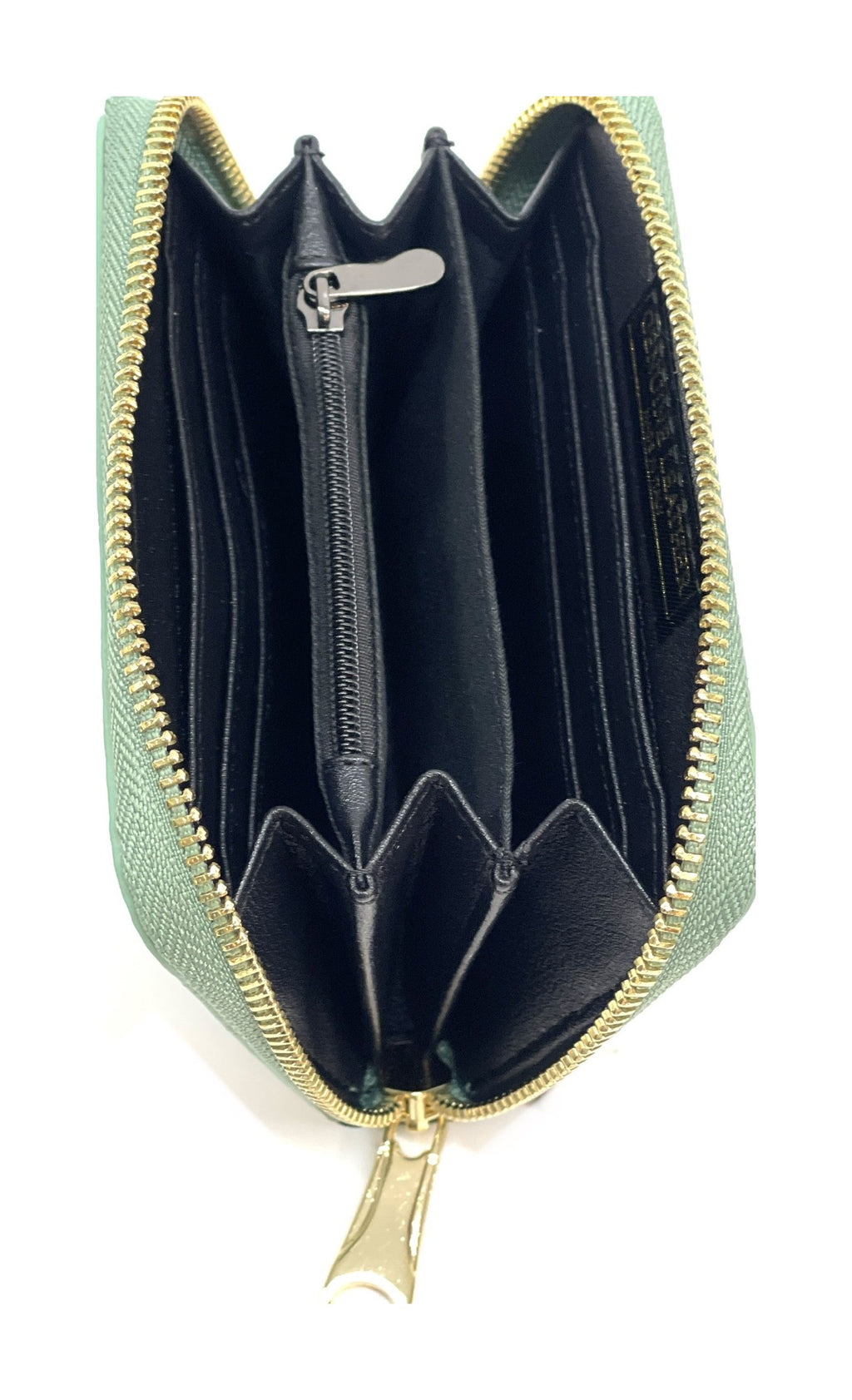 HE398 Sage Green Compact Leather Zip Wallet