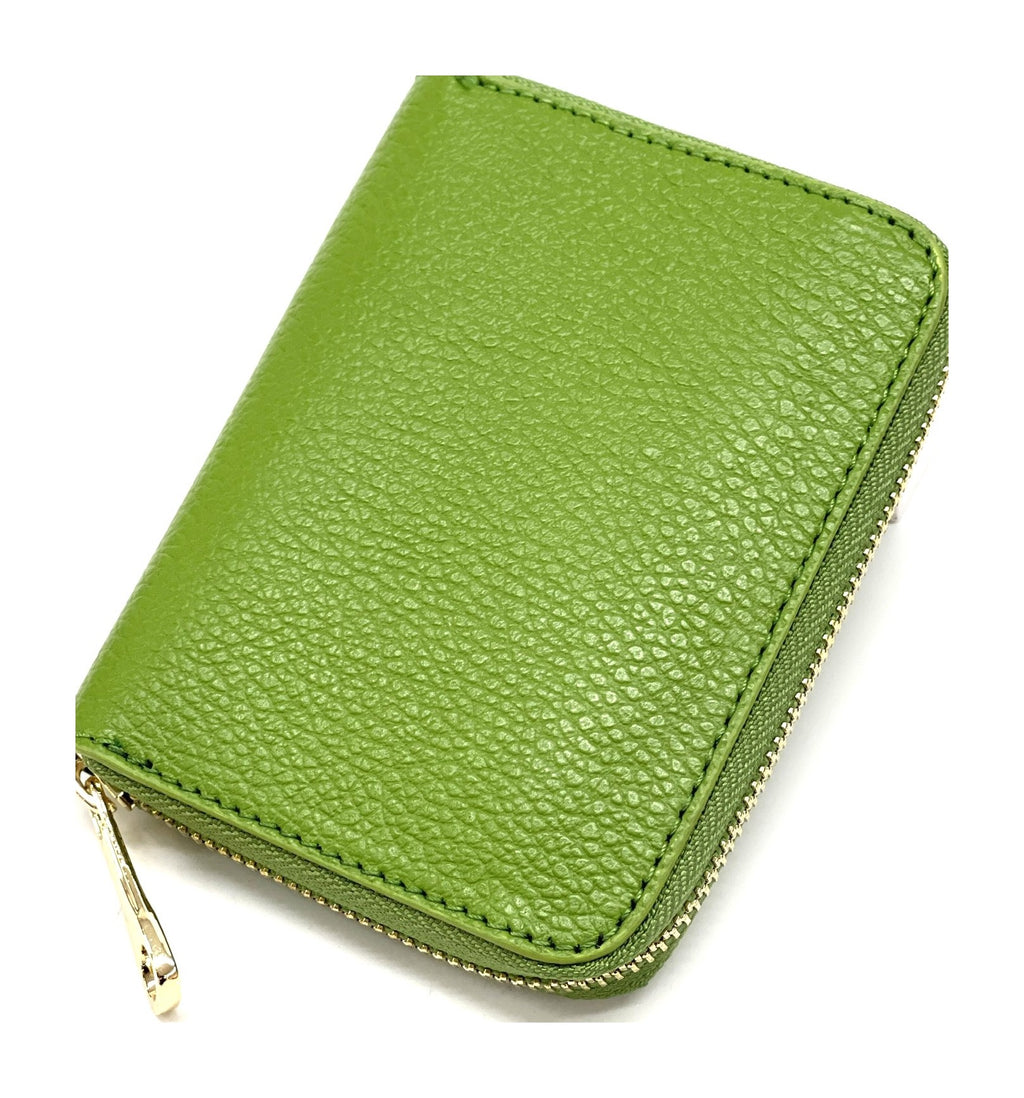 HE402 Grass Green Compact Leather Zip Wallet