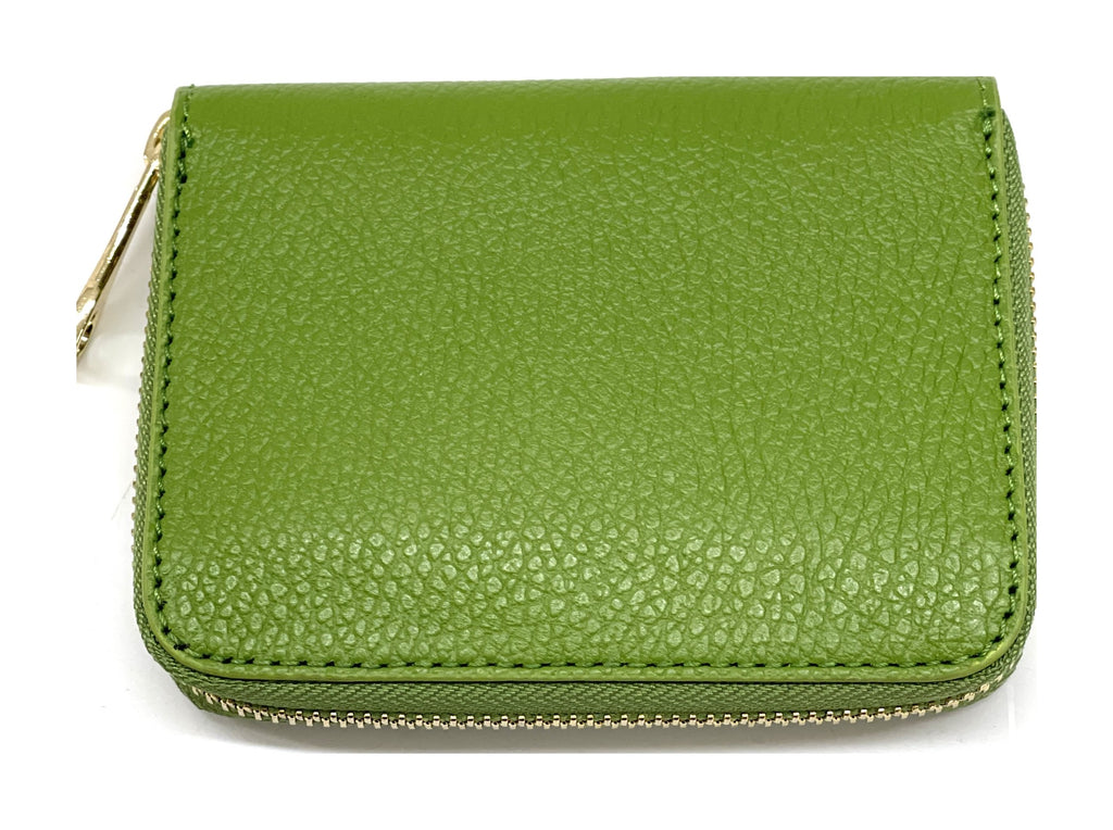 HE402 Grass Green Compact Leather Zip Wallet