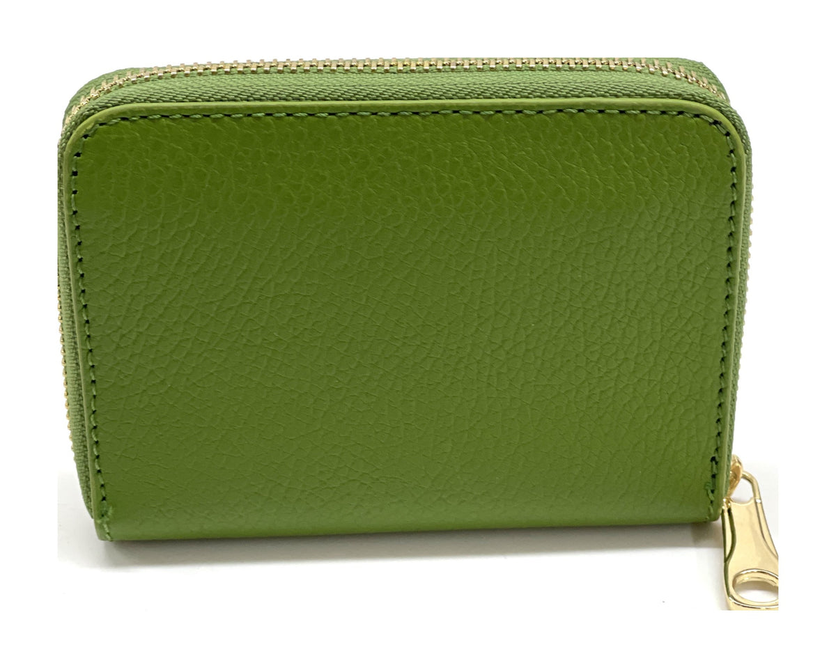 HE402 Grass Green Compact Leather Zip Wallet