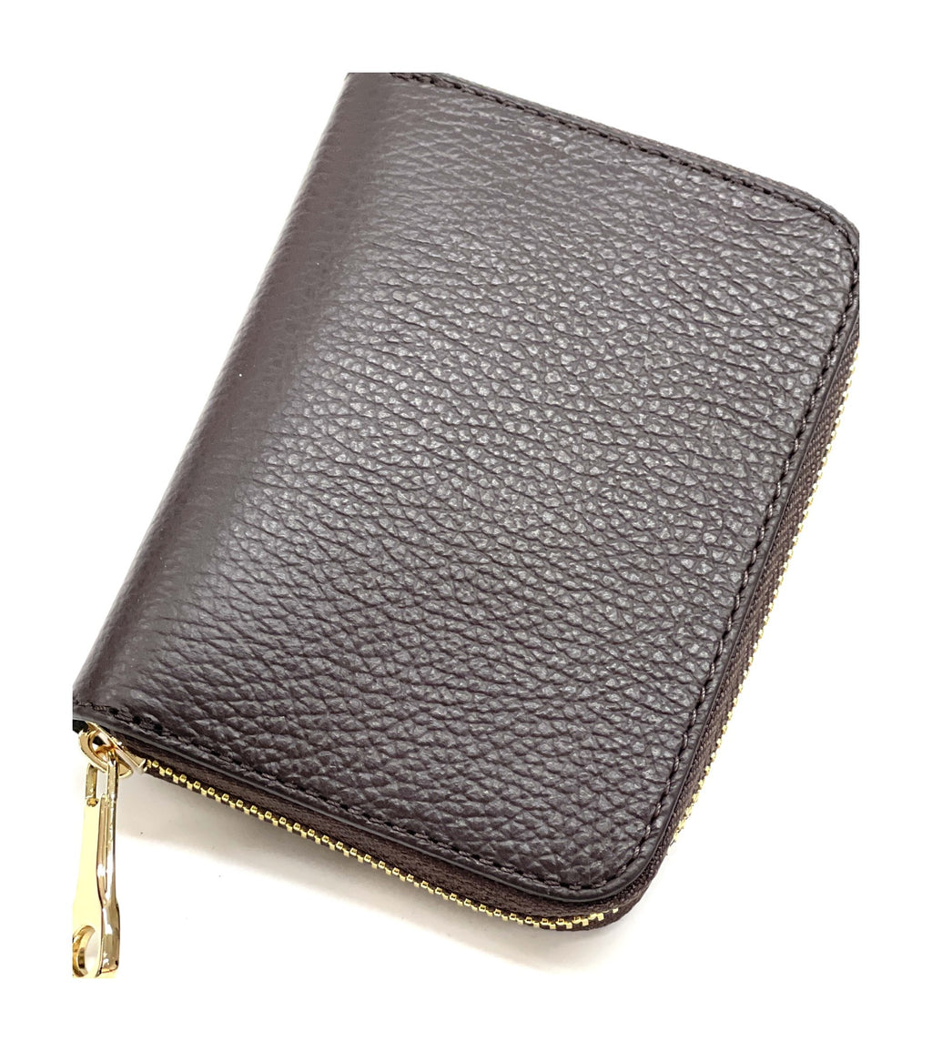 HE403 Dark Brown Compact Leather Zip Wallet
