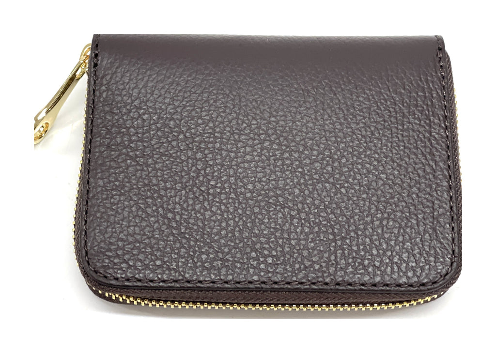 HE403 Dark Brown Compact Leather Zip Wallet