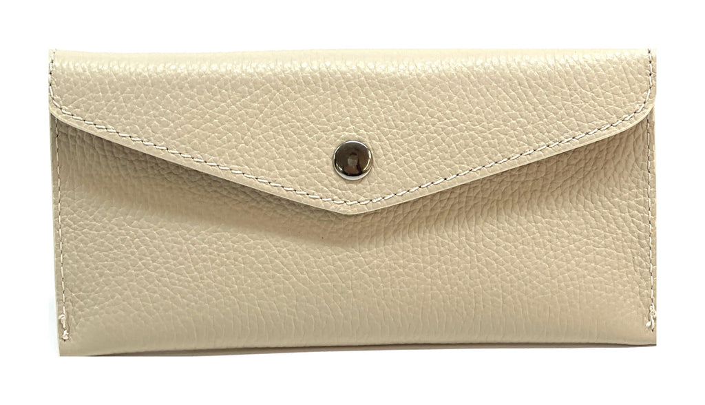 HE418 Cream Large Leather Envelope Wallet