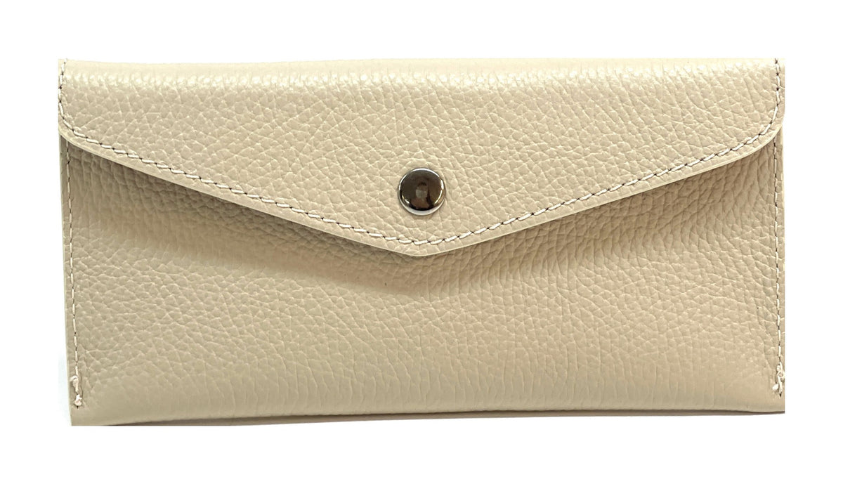 HE418 Cream Large Leather Envelope Wallet