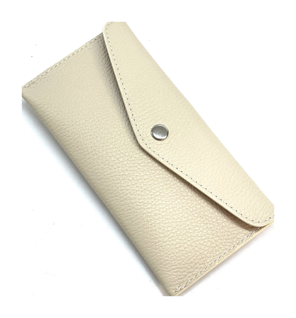 HE418 Cream Large Leather Envelope Wallet