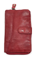 HE438 Red Washed Leather Zip Around Wallet
