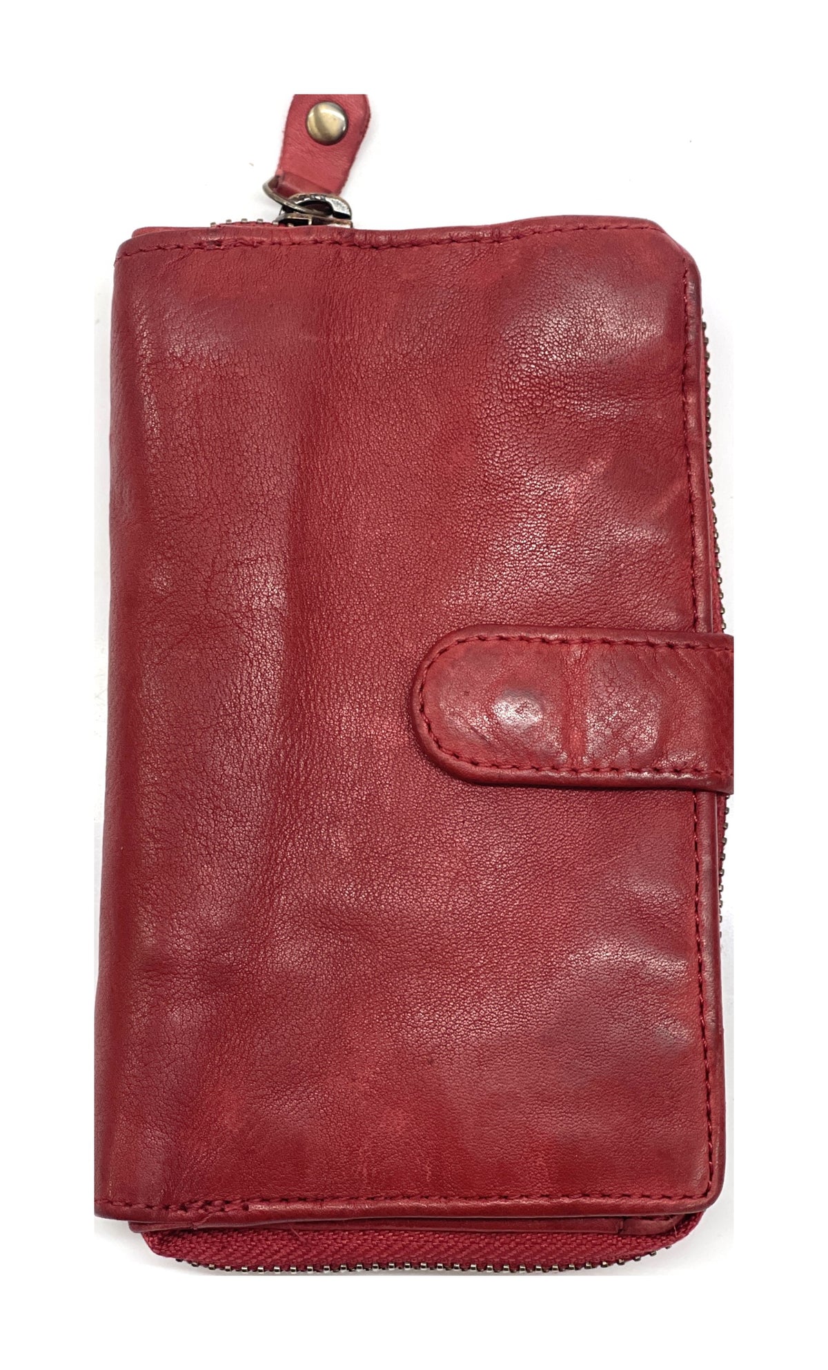 HE438 Red Washed Leather Zip Around Wallet