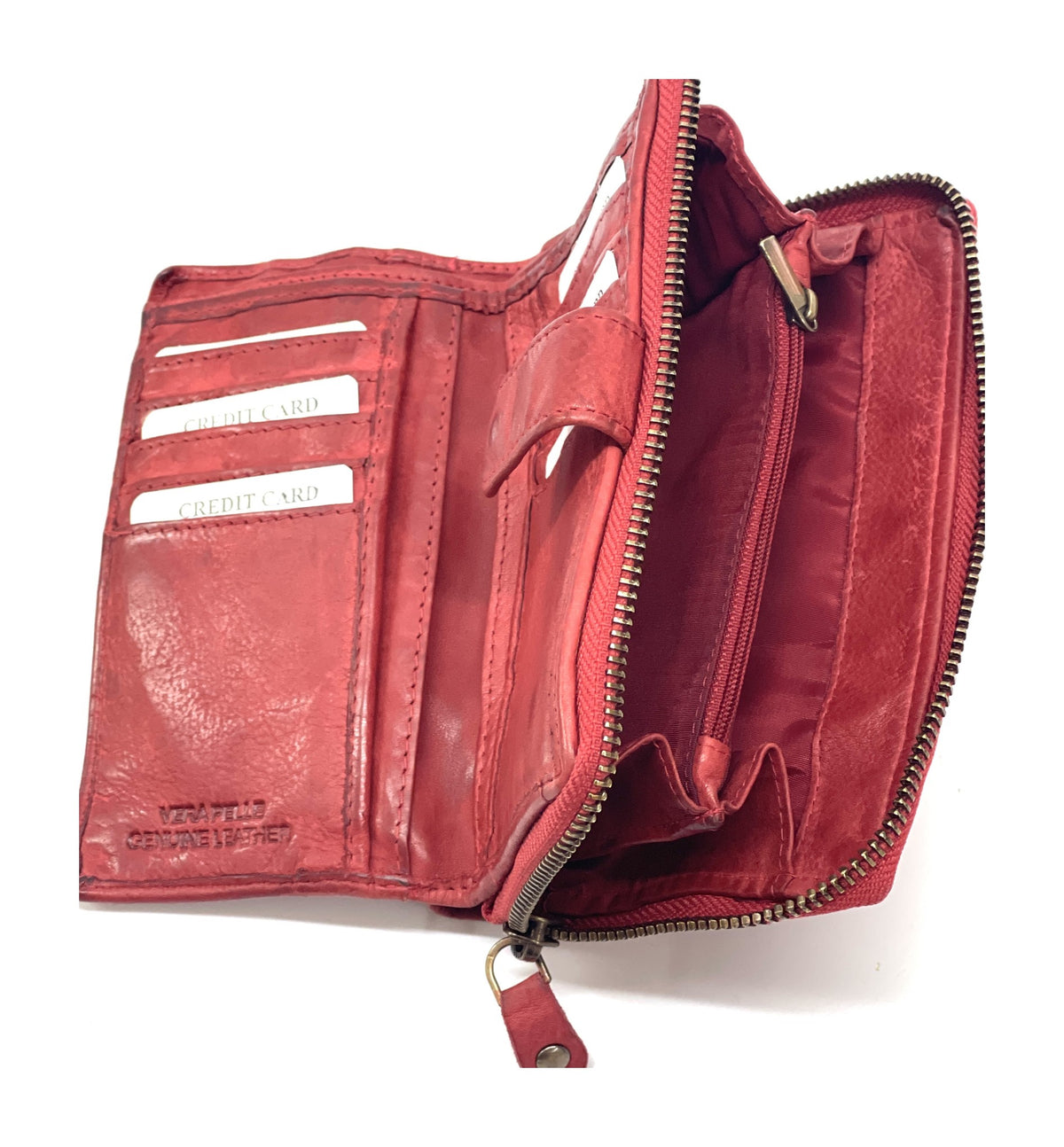 HE438 Red Washed Leather Zip Around Wallet