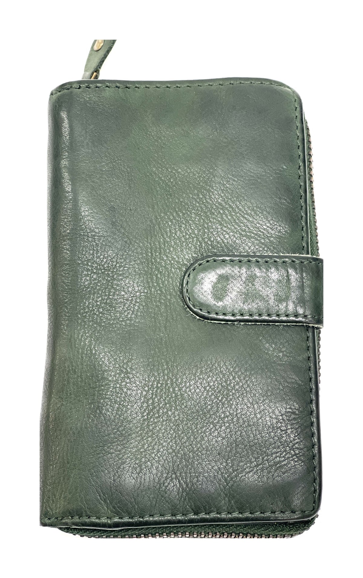 HE439 Forest Green Washed Zip Around Wallet