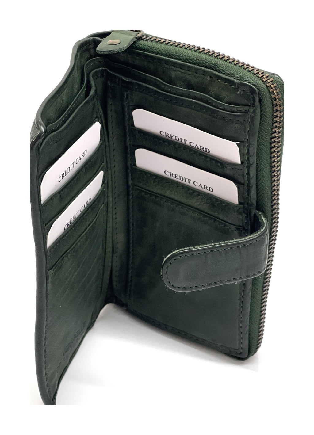 HE439 Forest Green Washed Zip Around Wallet