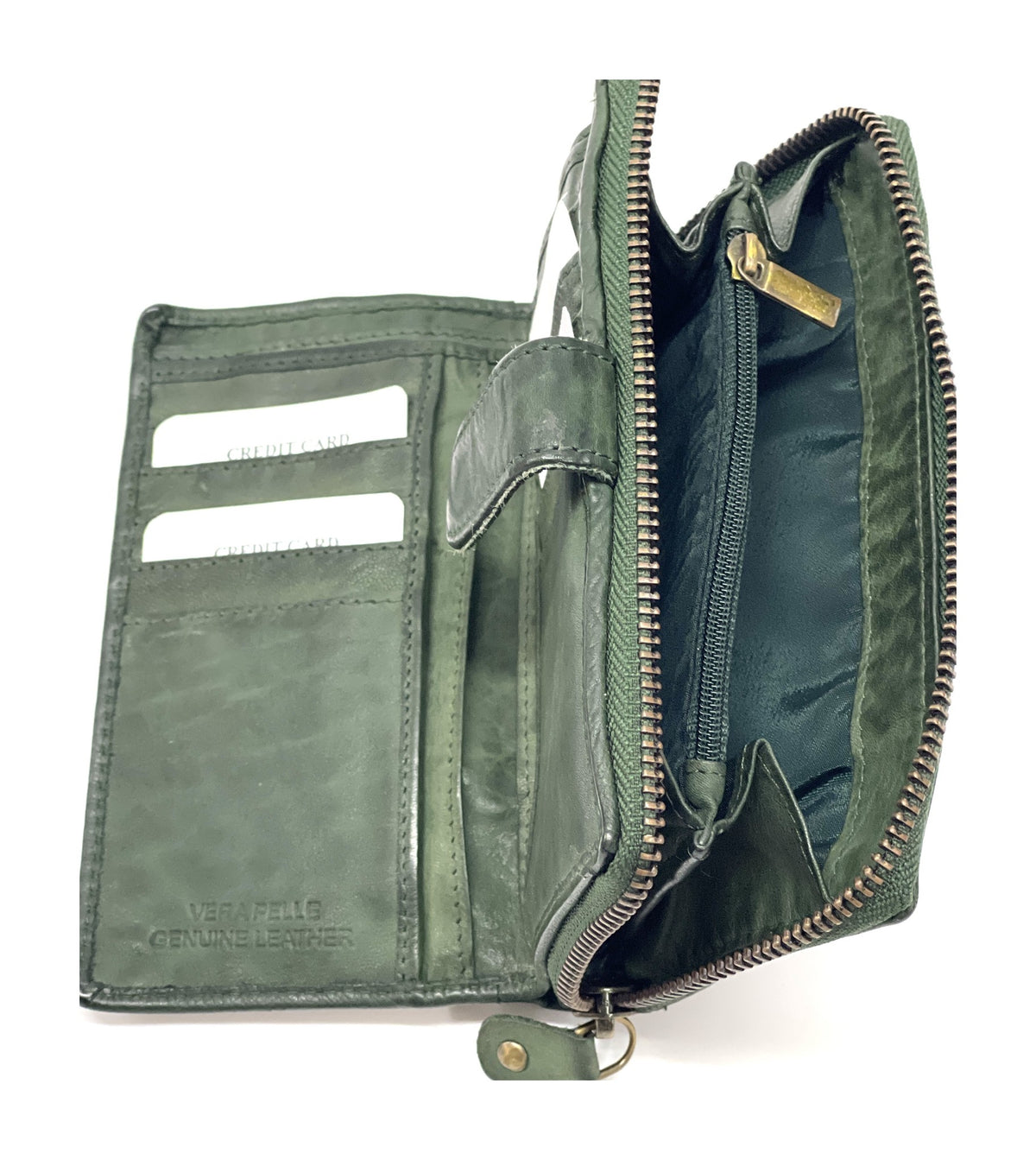 HE439 Forest Green Washed Zip Around Wallet